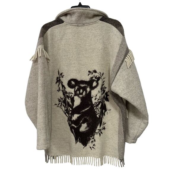 Vintage Rusk & Finch Wool Fringe Koala Bear Cardigan jacket Shacket Med/Large? - Picture 2 of 6